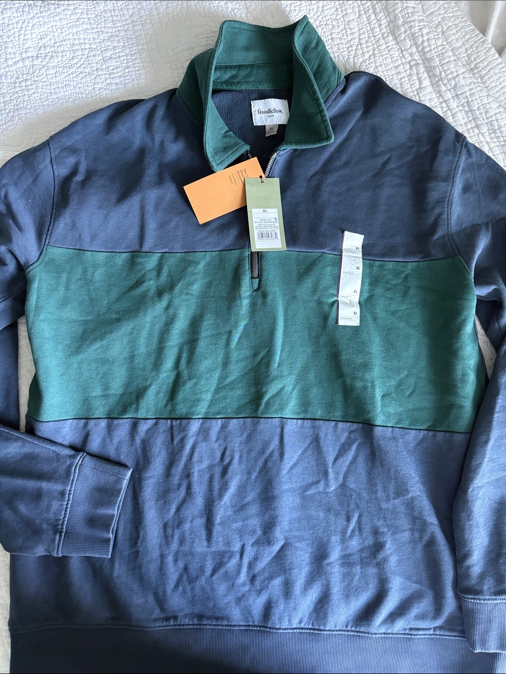 Goodfellow & Co Navy and Forest Green Zip-Up Pullover Sweater